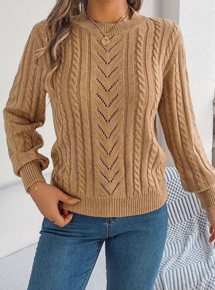 Women's Cable-Knit Openwork Relaxed Crewneck Sweater