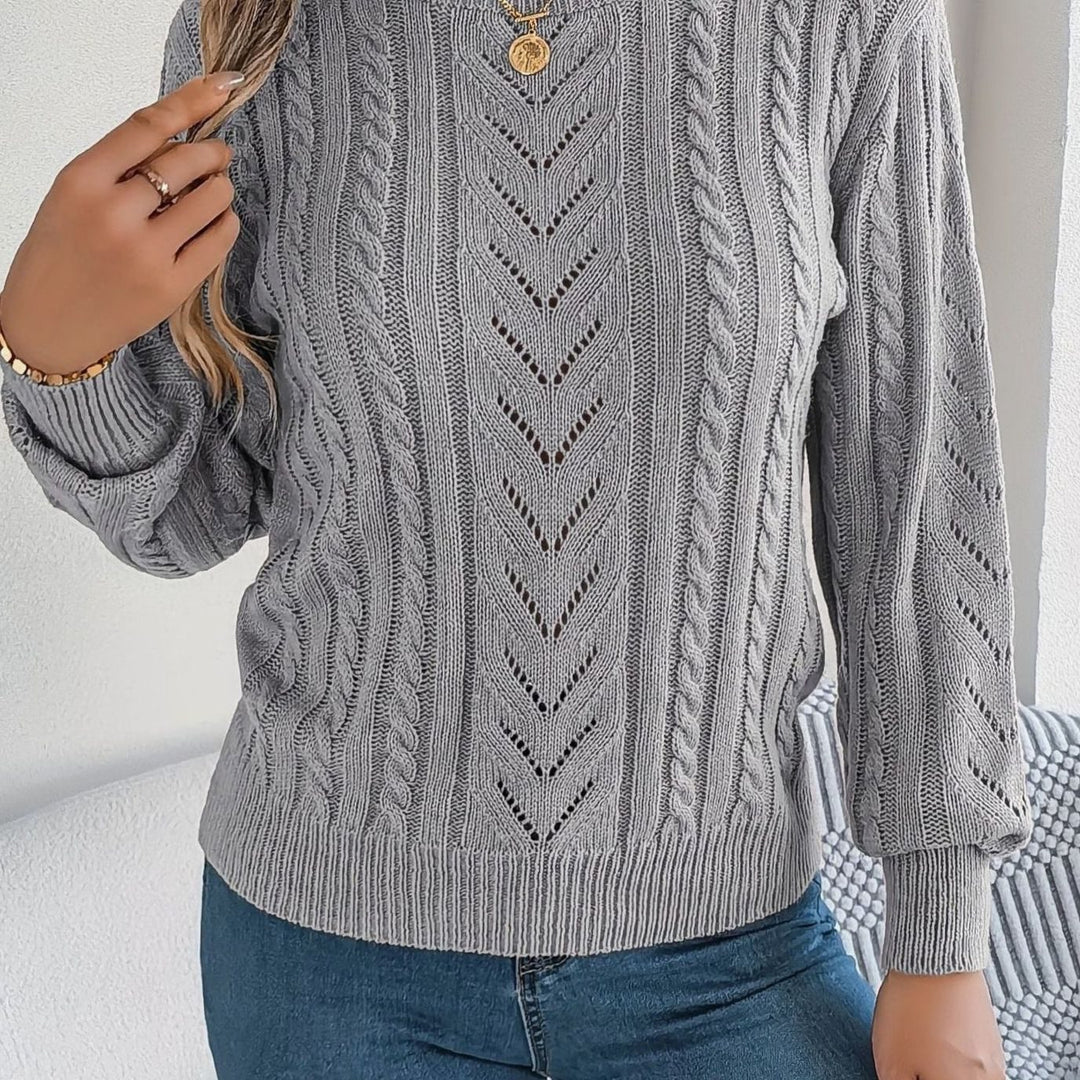 Women's Cable-Knit Openwork Relaxed Crewneck Sweater - Gray