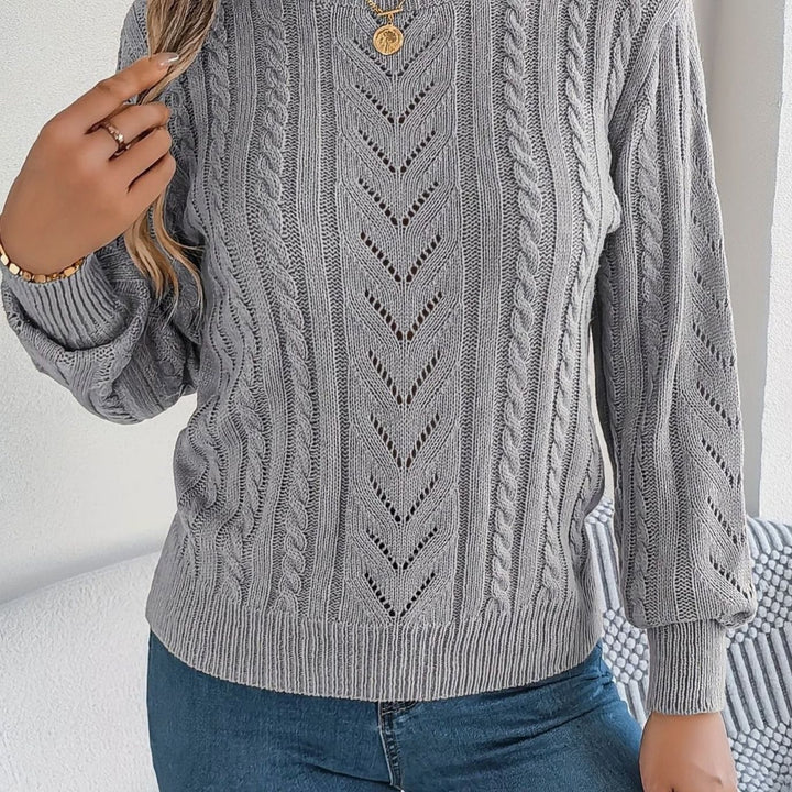 Women's Cable-Knit Openwork Relaxed Crewneck Sweater - Gray