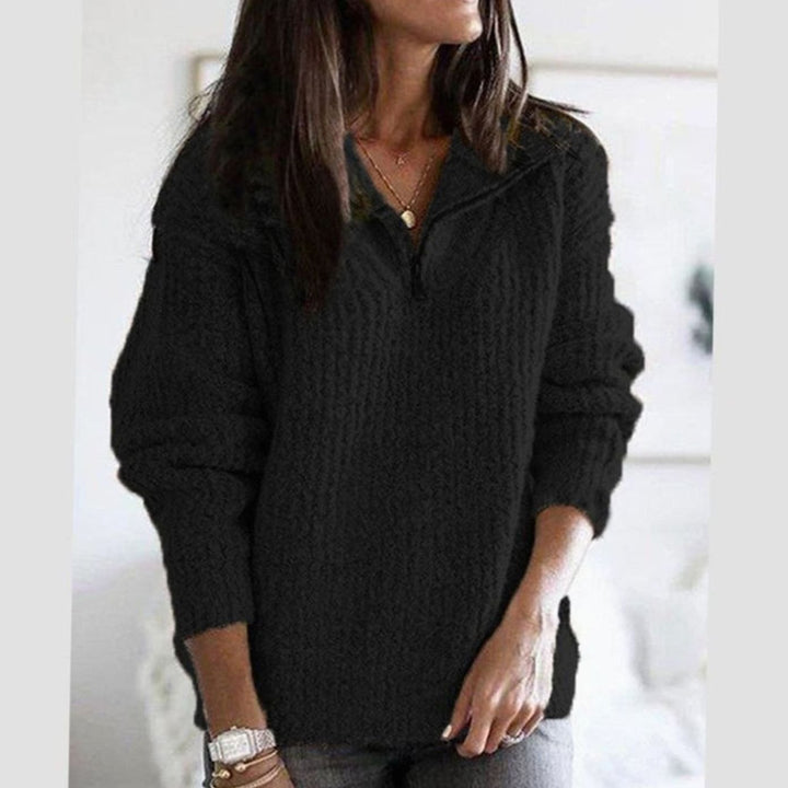 Women's Cable-Knit Quarter-Zip Pullover Ribbed Sweater