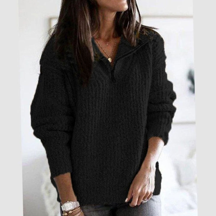 Women's Cable-Knit Quarter-Zip Pullover Ribbed Sweater - Black