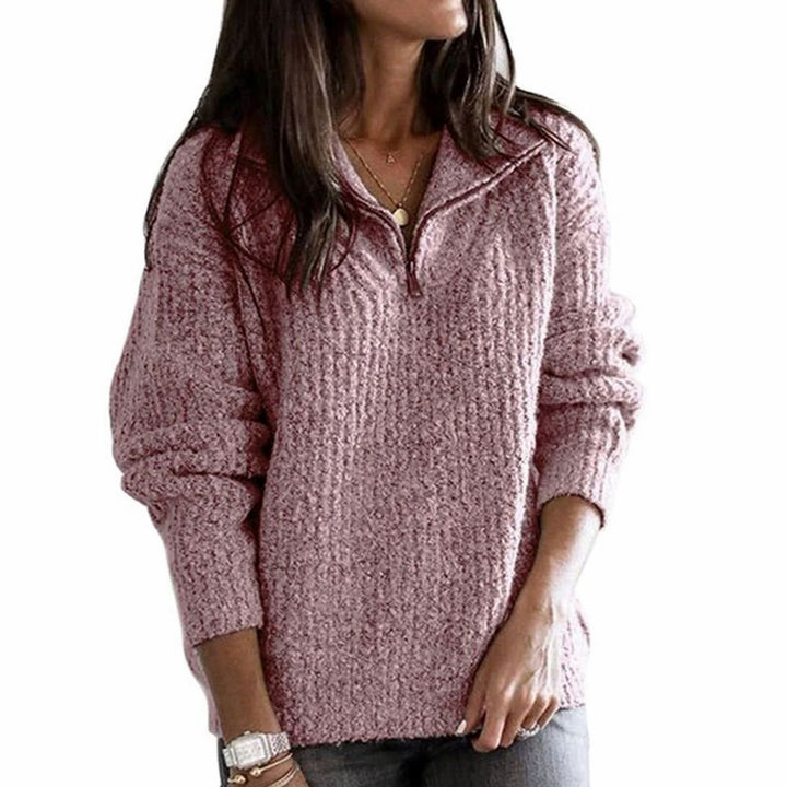 Women's Cable-Knit Quarter-Zip Pullover Ribbed Sweater - Pink