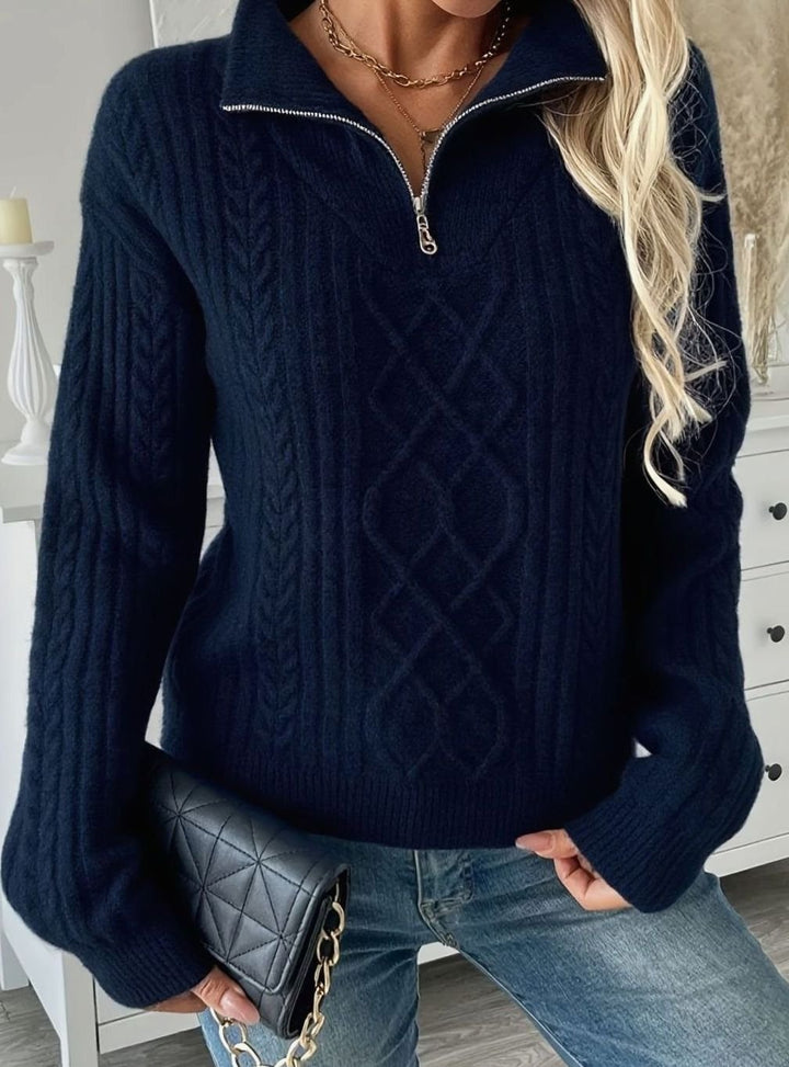Women's Cable-Knit Quarter-Zip Pullover Sweater