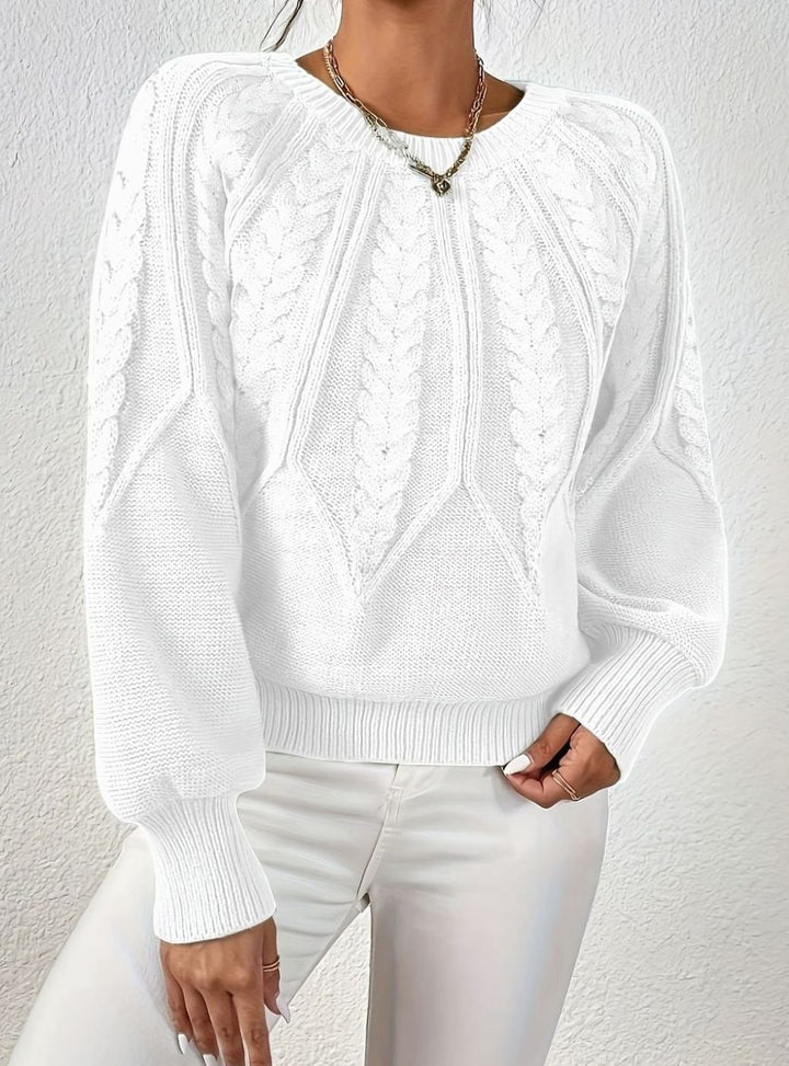 Women's Cable-Knit Raglan-Sleeve Round-Neck Sweater