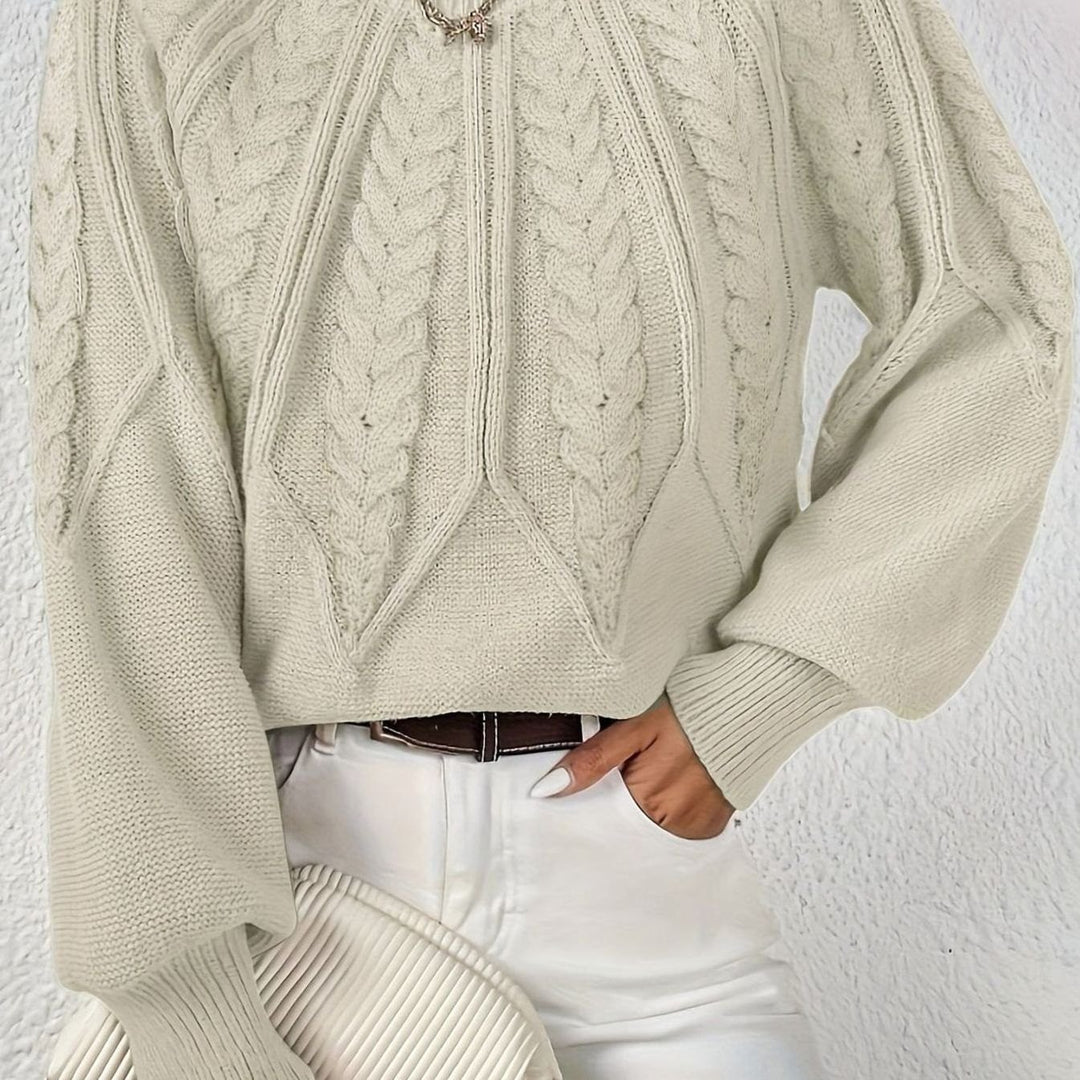 Women's Cable-Knit Raglan-Sleeve Round-Neck Sweater - Beige