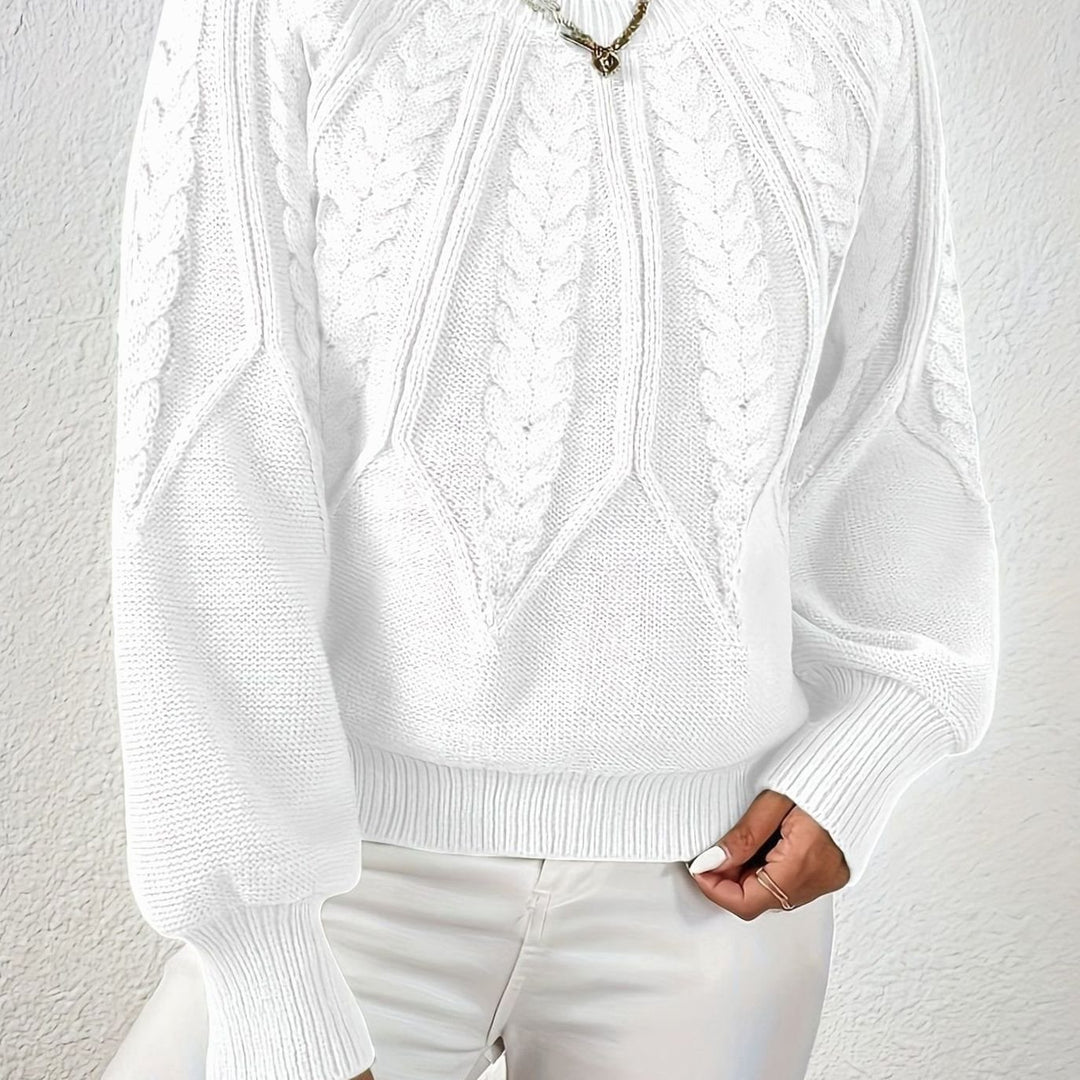 Women's Cable-Knit Raglan-Sleeve Round-Neck Sweater - White