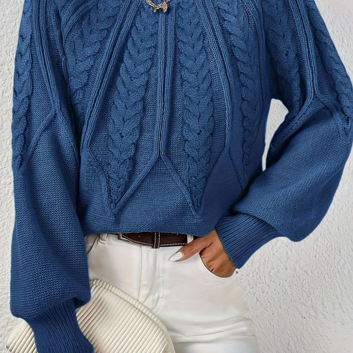 Women's Cable-Knit Raglan-Sleeve Round-Neck Sweater - Navy