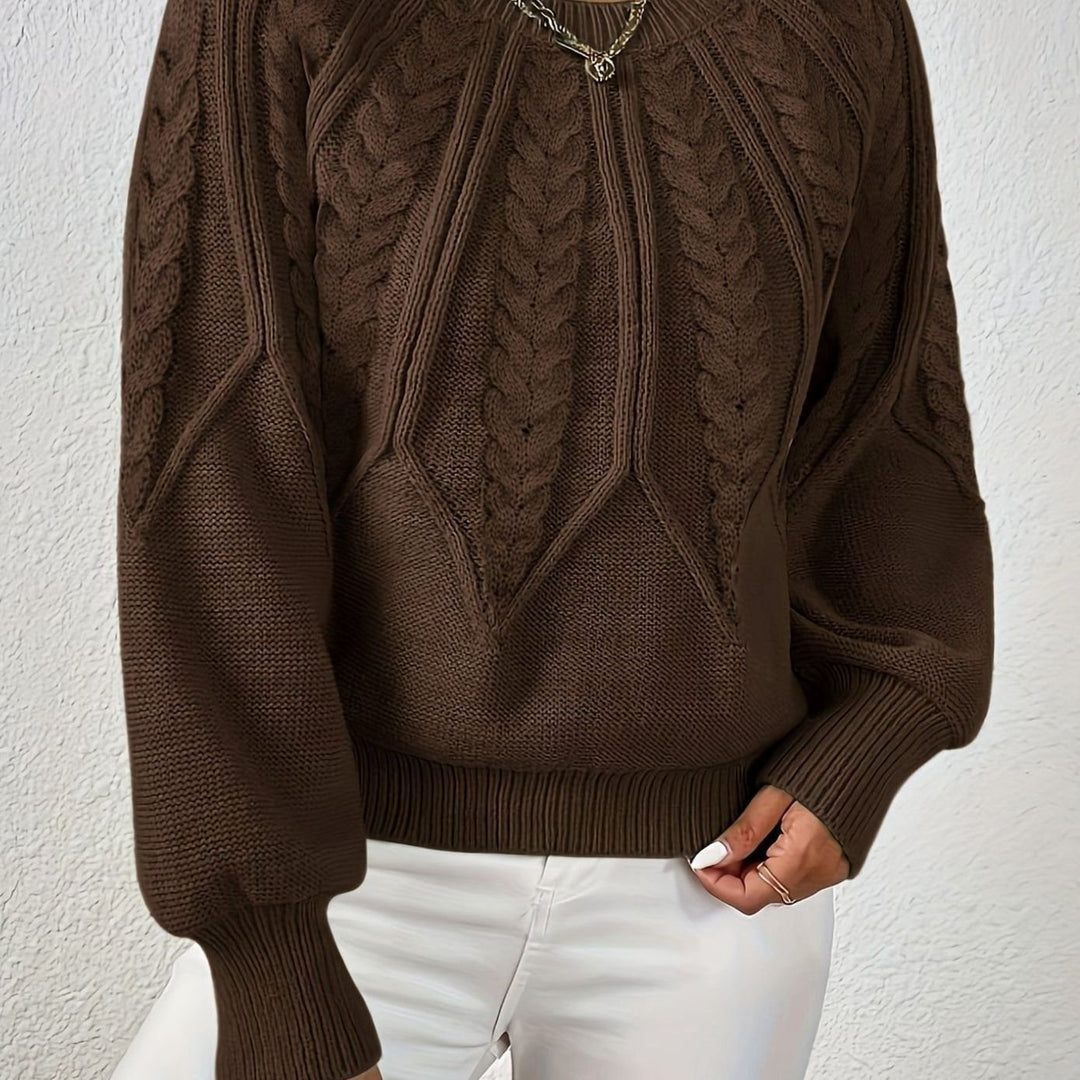 Women's Cable-Knit Raglan-Sleeve Round-Neck Sweater - Coffee Brown