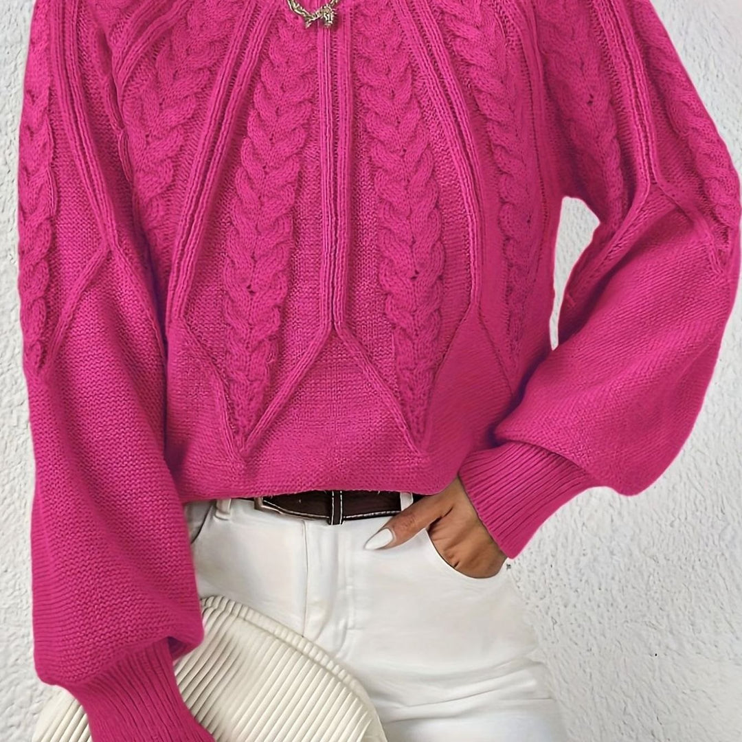 Women's Cable-Knit Raglan-Sleeve Round-Neck Sweater - Rose Red