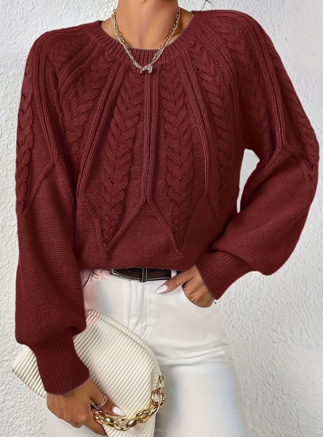 Women's Cable-Knit Raglan-Sleeve Round-Neck Sweater