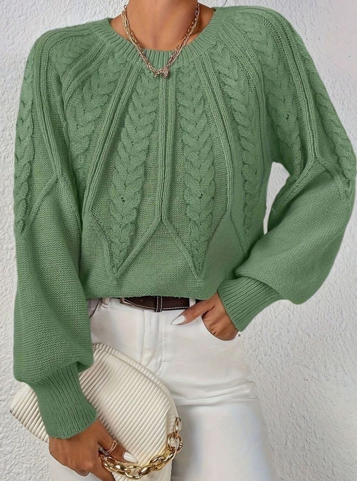 Women's Cable-Knit Raglan-Sleeve Round-Neck Sweater