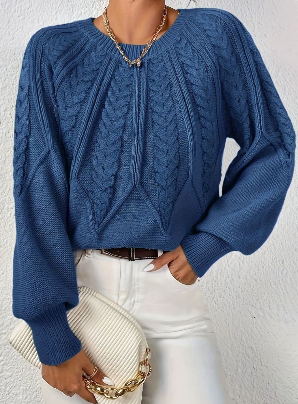 Women's Cable-Knit Raglan-Sleeve Round-Neck Sweater