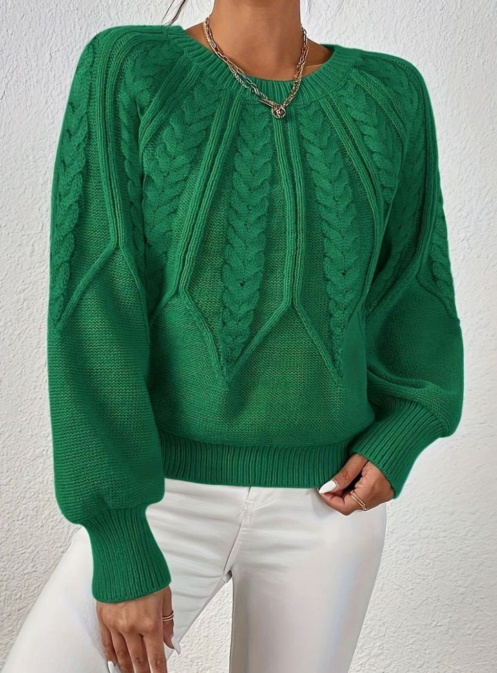 Women's Cable-Knit Raglan-Sleeve Round-Neck Sweater