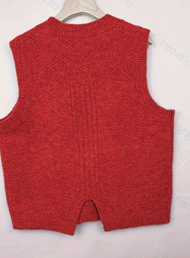 Women's Cable-Knit Sleeveless Sweater Vest Round Neck