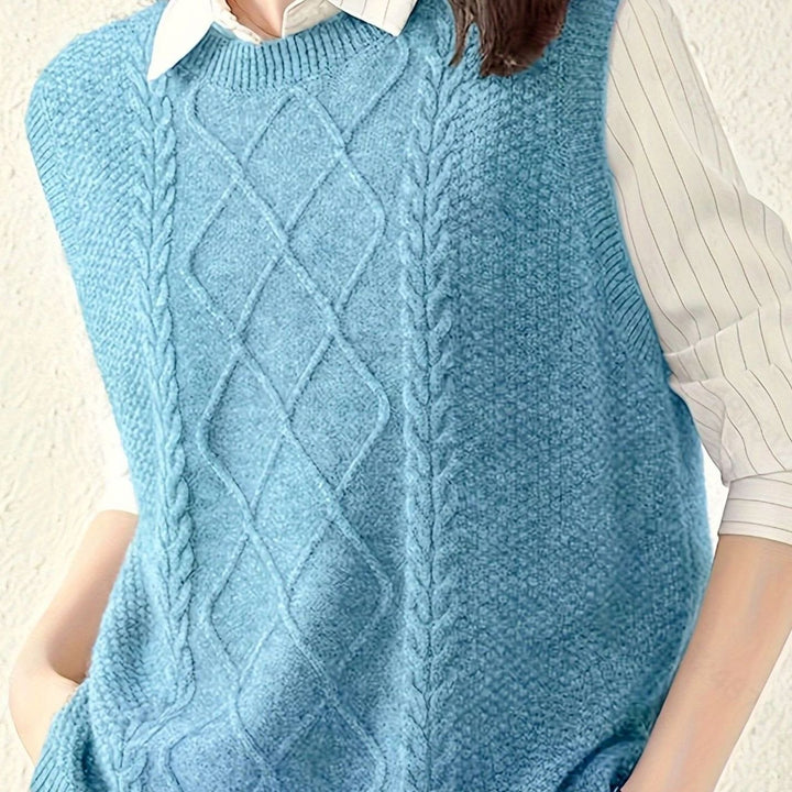 Women's Cable-Knit Sleeveless Sweater Vest Round Neck - Sky Blue