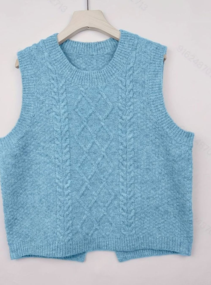 Women's Cable-Knit Sleeveless Sweater Vest Round Neck