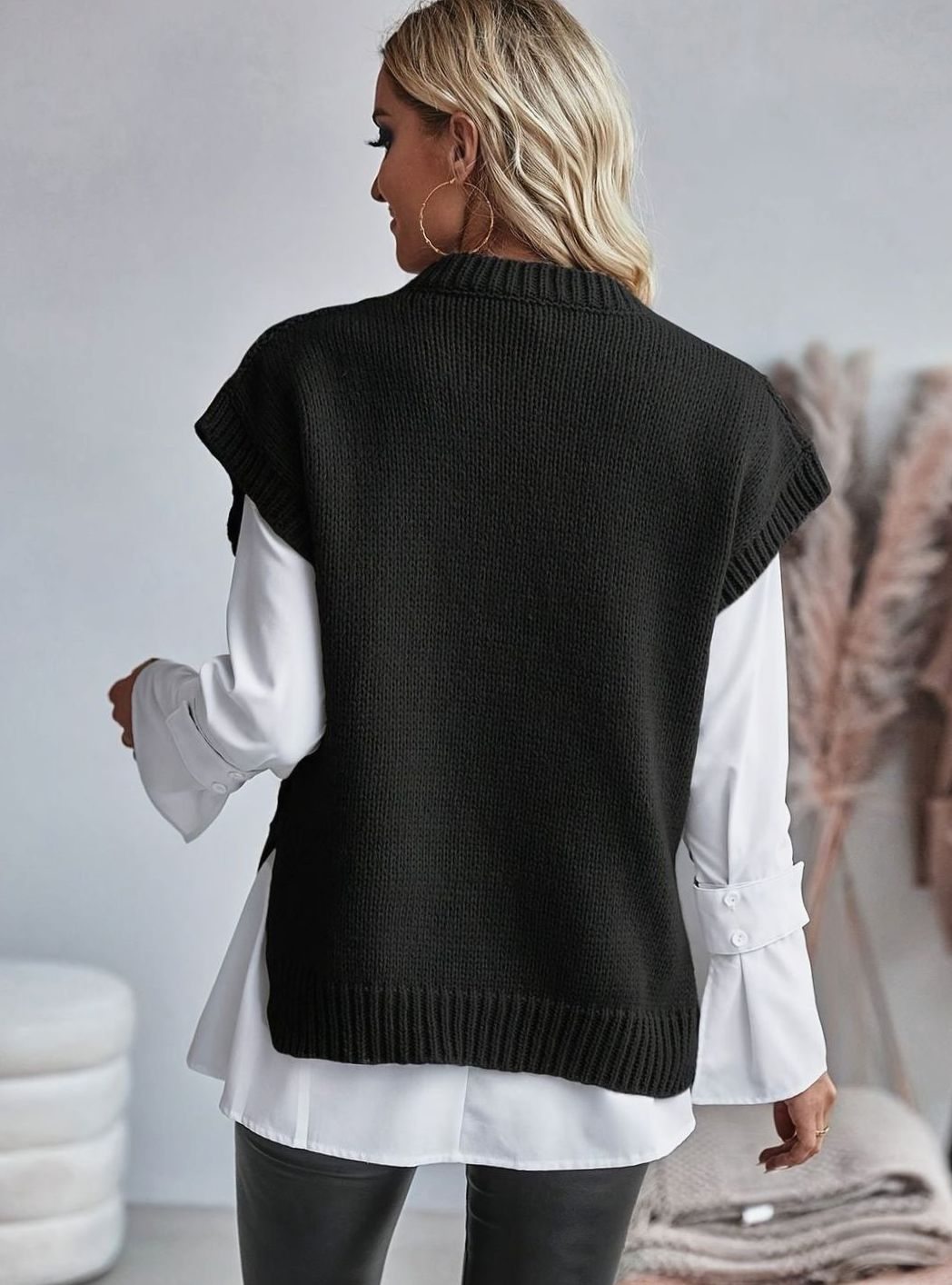 Women's Cable-Knit Sweater Vest Relaxed-Fit Pullover