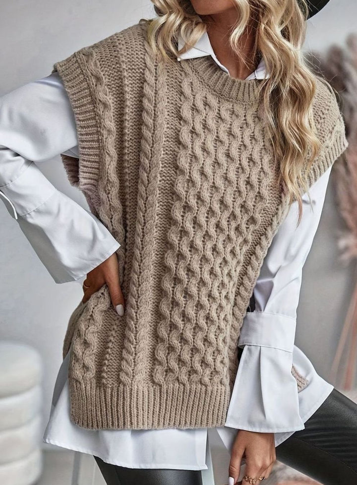 Women's Cable-Knit Sweater Vest Relaxed-Fit Pullover
