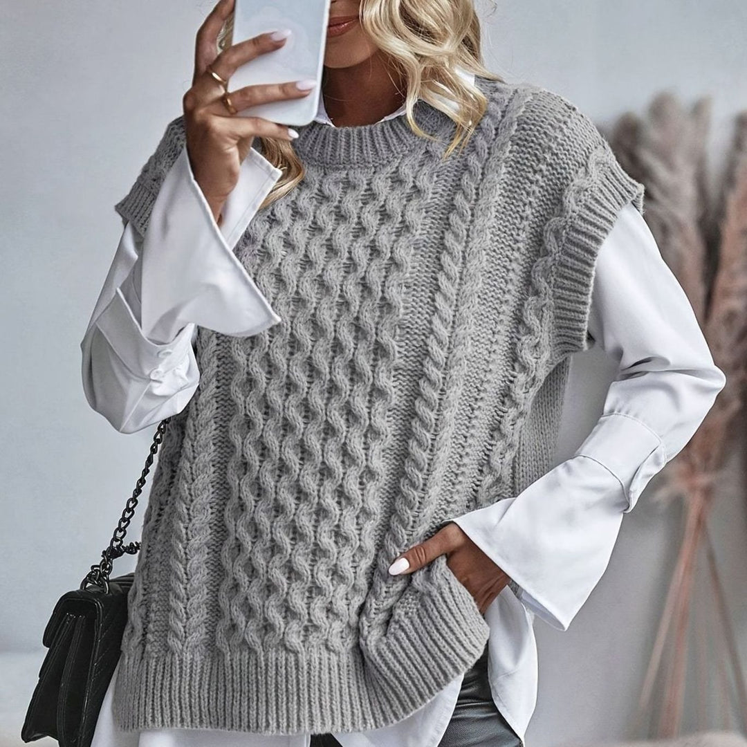 Women's Cable-Knit Sweater Vest Relaxed-Fit Pullover - Grey