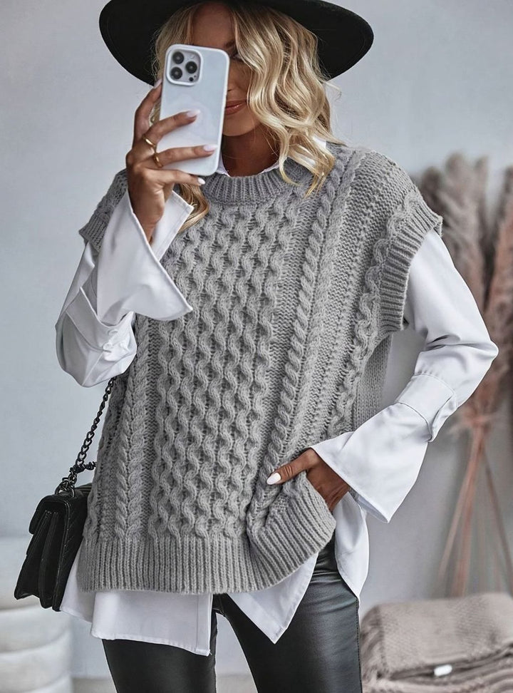 Women's Cable-Knit Sweater Vest Relaxed-Fit Pullover