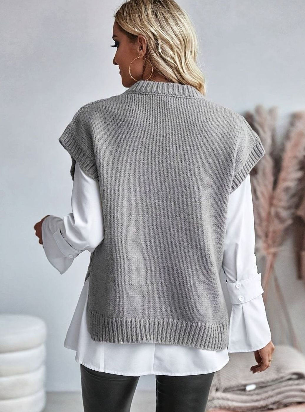 Women's Cable-Knit Sweater Vest Relaxed-Fit Pullover