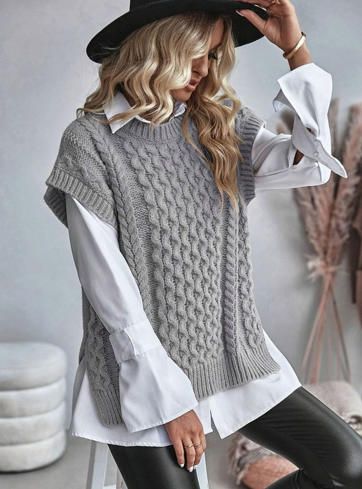 Women's Cable-Knit Sweater Vest Relaxed-Fit Pullover