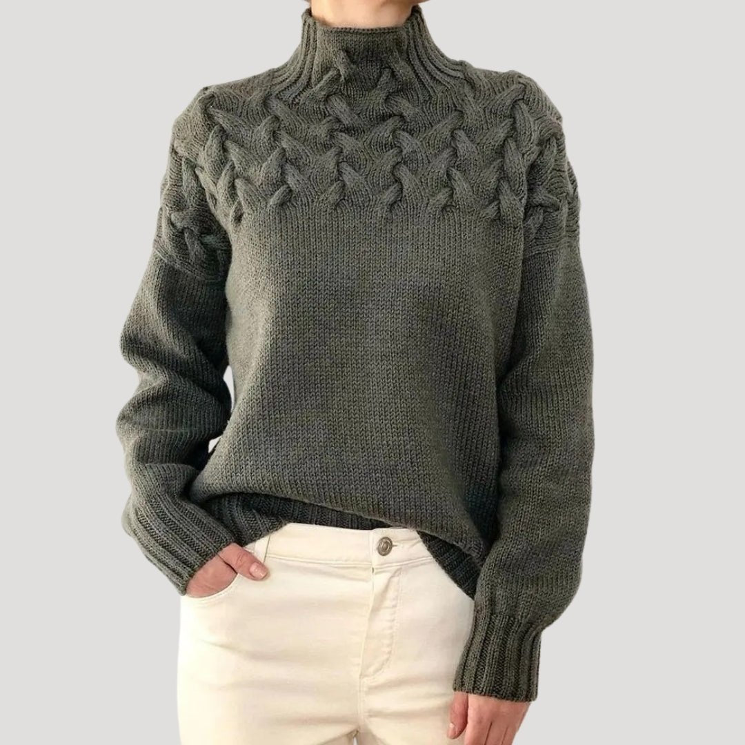 Women's Cable Knit Turtleneck Pullover Sweater - Grey