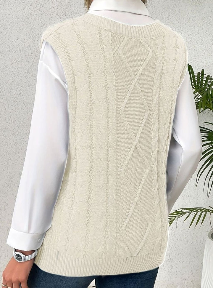 Women's Cable-Knit V-Neck Sweater Vest Relaxed Fit