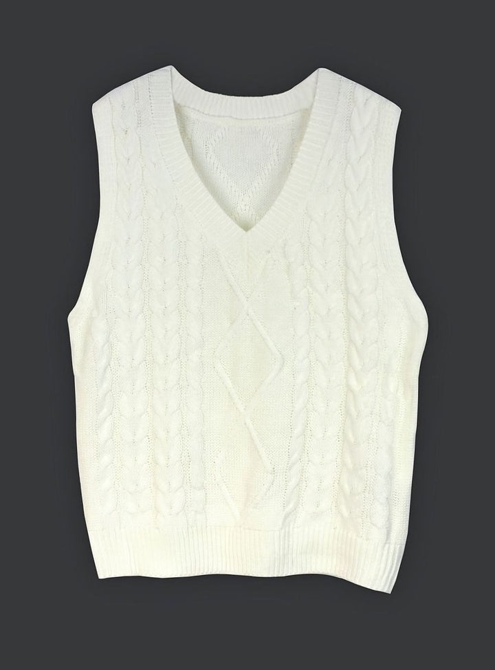 Women's Cable-Knit V-Neck Sweater Vest Relaxed Fit