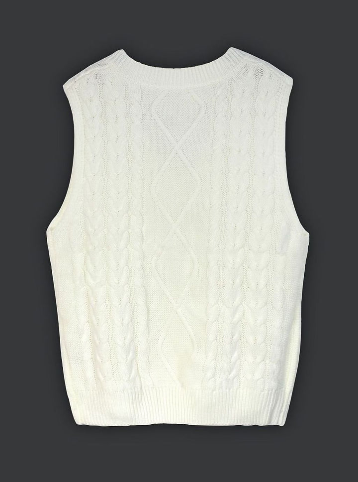Women's Cable-Knit V-Neck Sweater Vest Relaxed Fit