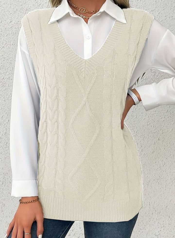 Women's Cable-Knit V-Neck Sweater Vest Relaxed Fit