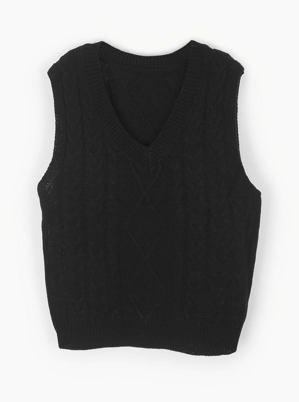 Women's Cable-Knit V-Neck Sweater Vest Relaxed Fit
