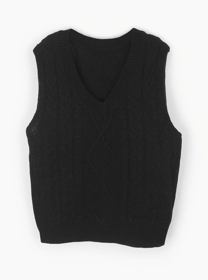 Women's Cable-Knit V-Neck Sweater Vest Relaxed Fit