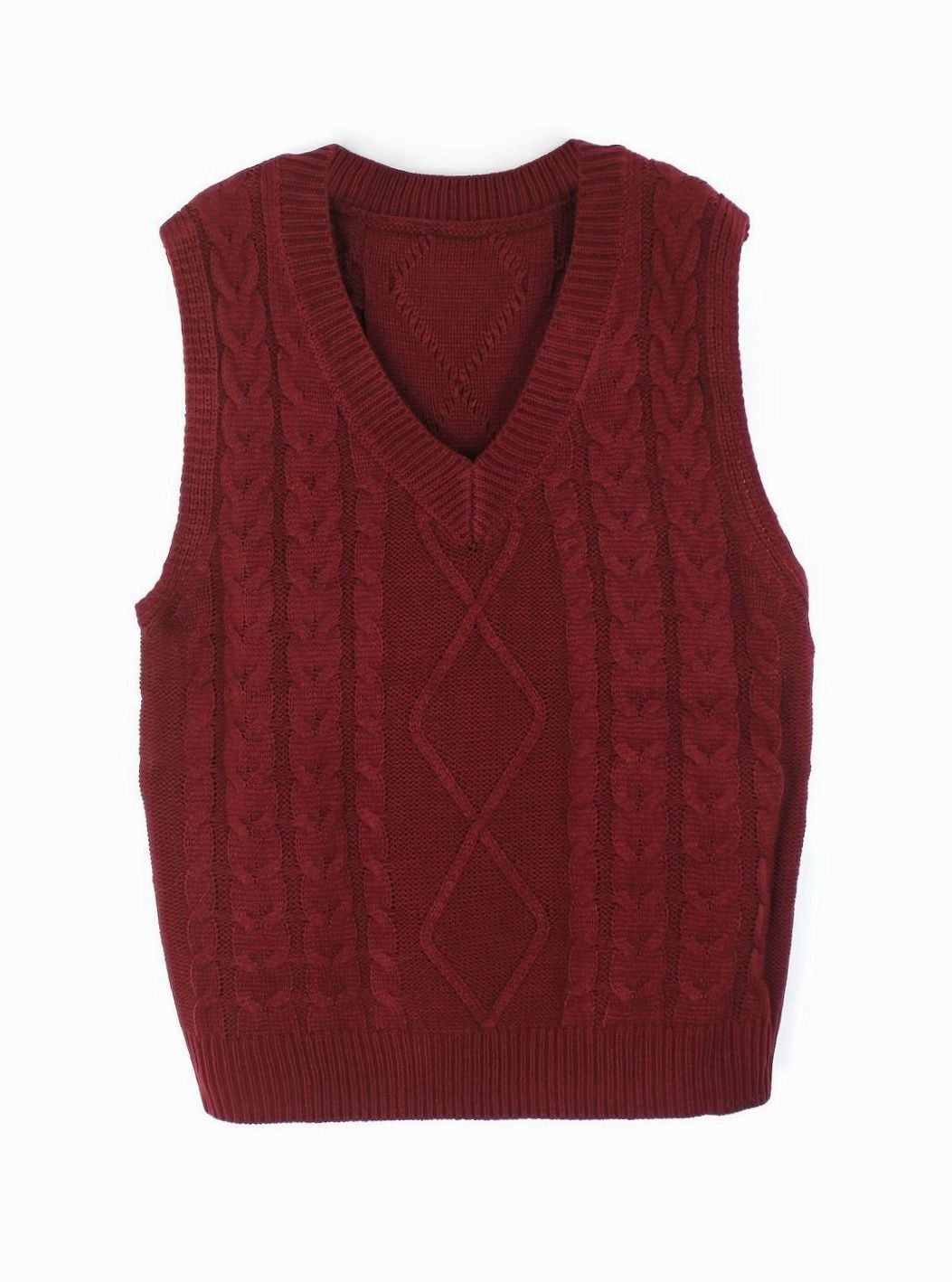 Women's Cable-Knit V-Neck Sweater Vest Relaxed Fit