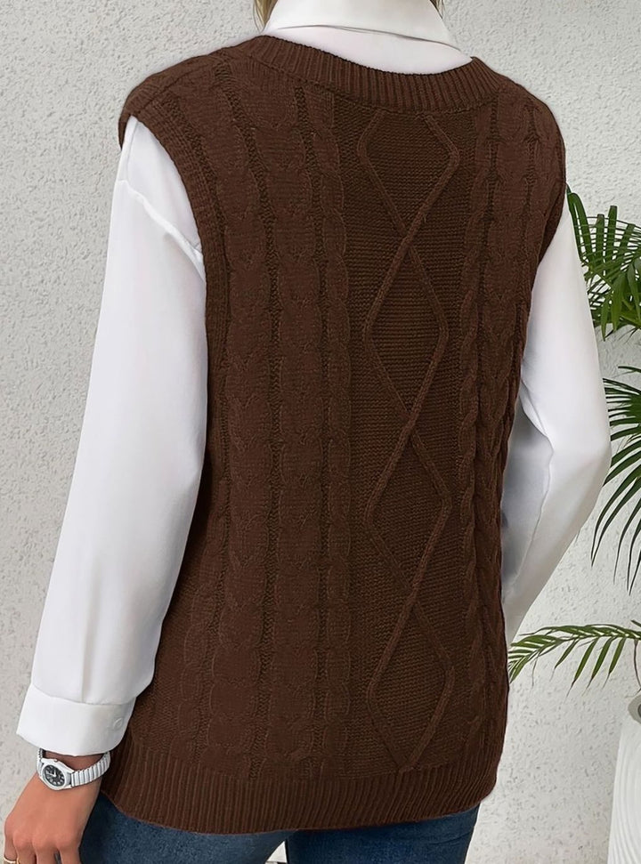 Women's Cable-Knit V-Neck Sweater Vest Relaxed Fit