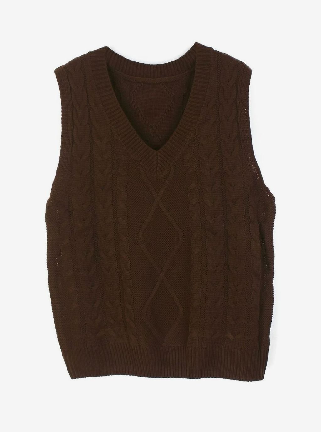 Women's Cable-Knit V-Neck Sweater Vest Relaxed Fit