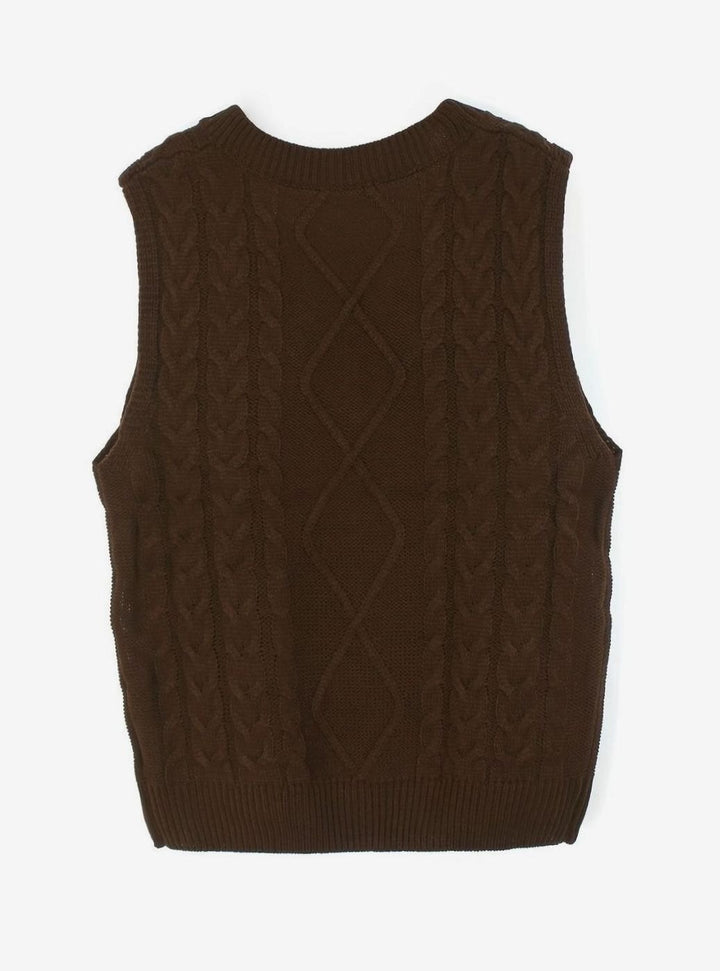 Women's Cable-Knit V-Neck Sweater Vest Relaxed Fit