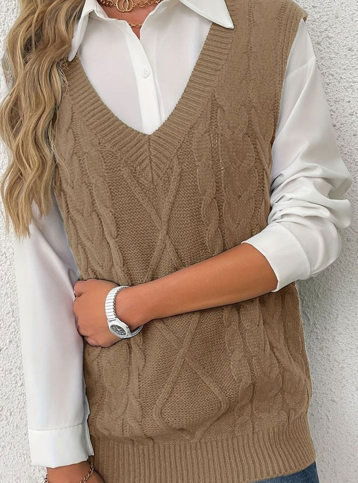 Women's Cable-Knit V-Neck Sweater Vest Relaxed Fit