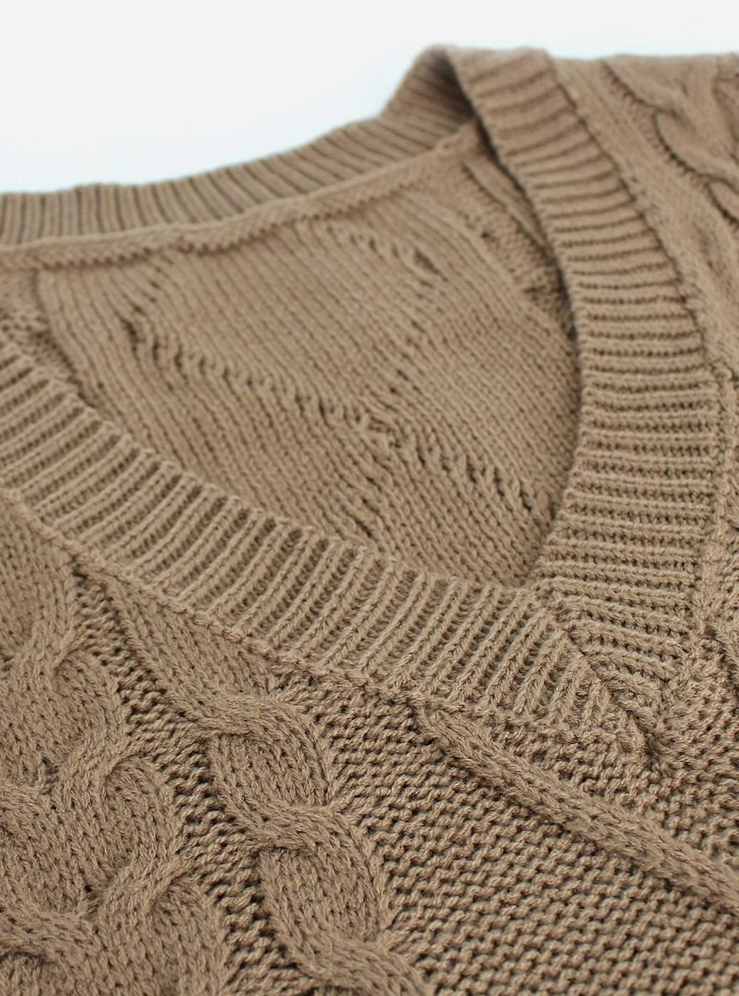 Women's Cable-Knit V-Neck Sweater Vest Relaxed Fit