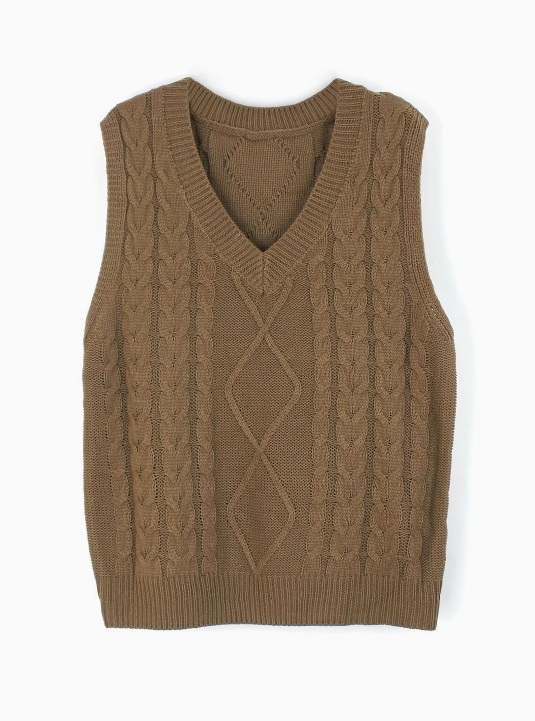 Women's Cable-Knit V-Neck Sweater Vest Relaxed Fit