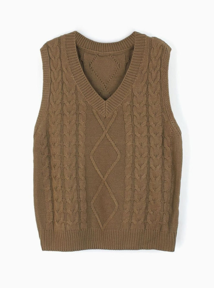 Women's Cable-Knit V-Neck Sweater Vest Relaxed Fit