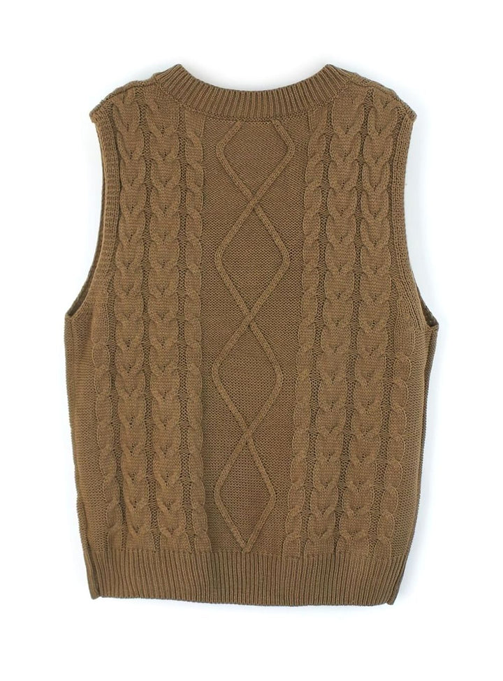 Women's Cable-Knit V-Neck Sweater Vest Relaxed Fit