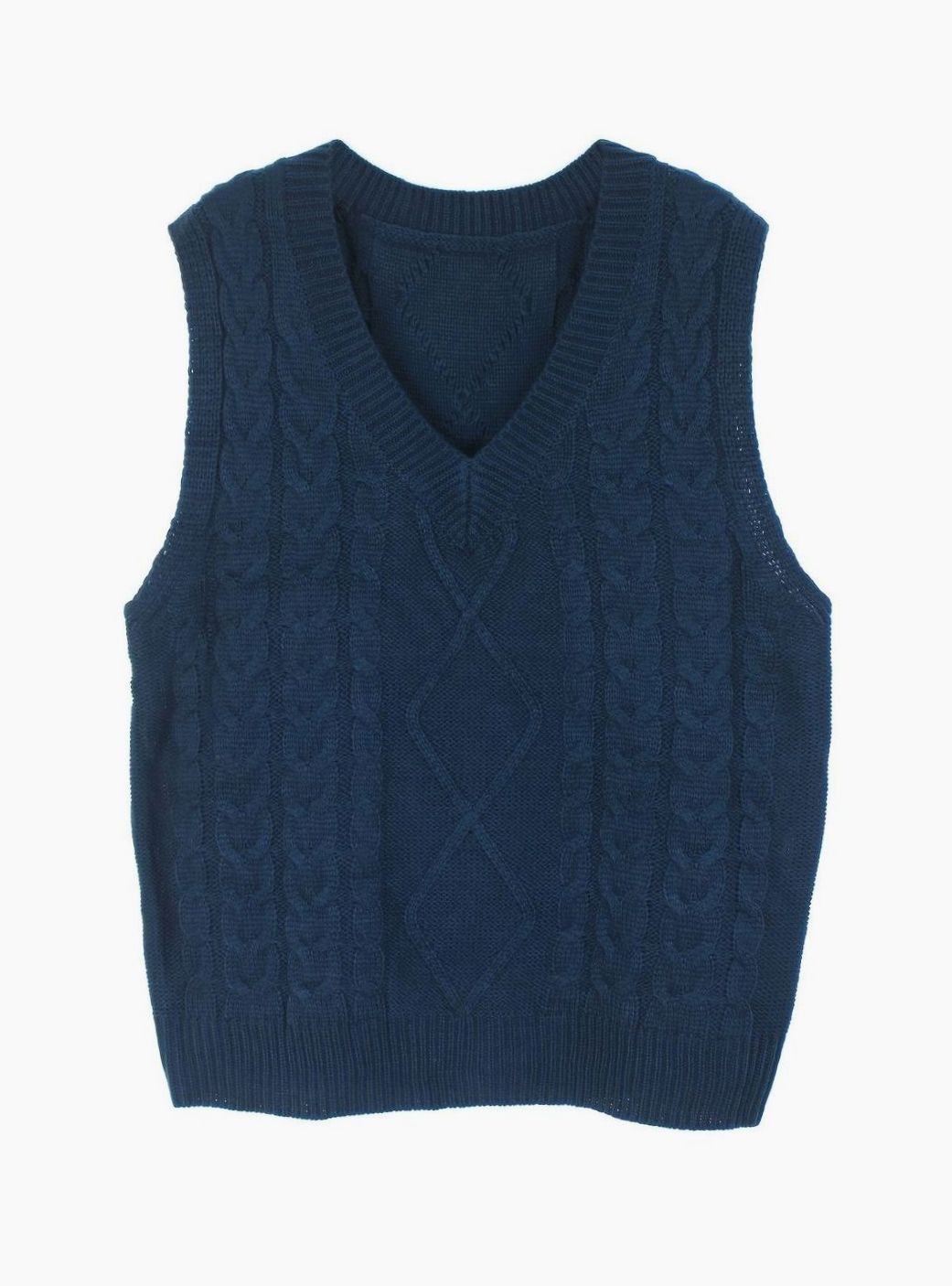 Women's Cable-Knit V-Neck Sweater Vest Relaxed Fit