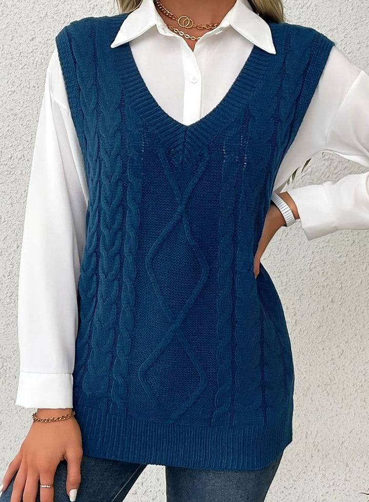 Women's Cable-Knit V-Neck Sweater Vest Relaxed Fit