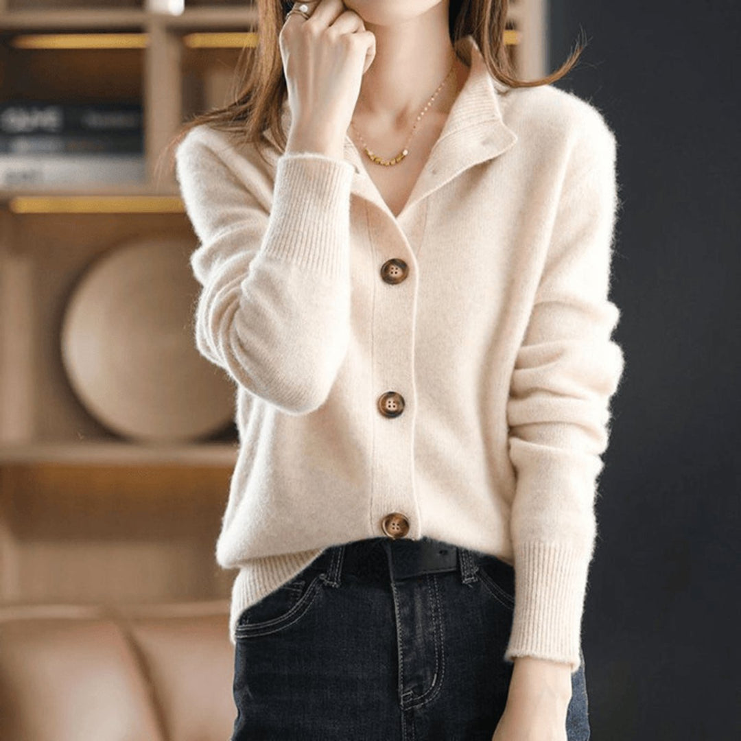 Women's Cashmere Blend Button-Front Knit Cardigan - Beige