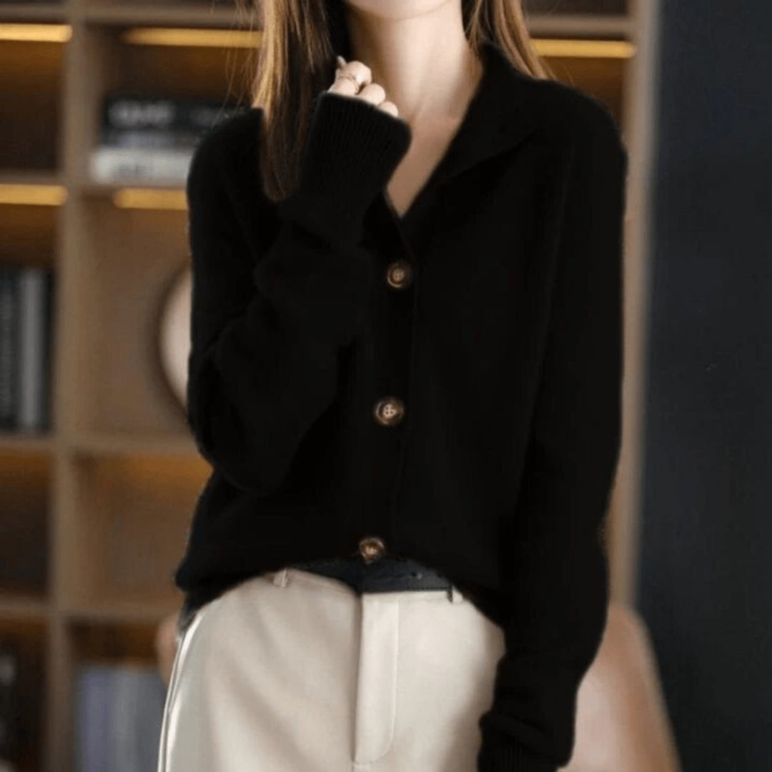 Women's Cashmere Blend Button-Front Knit Cardigan - Black