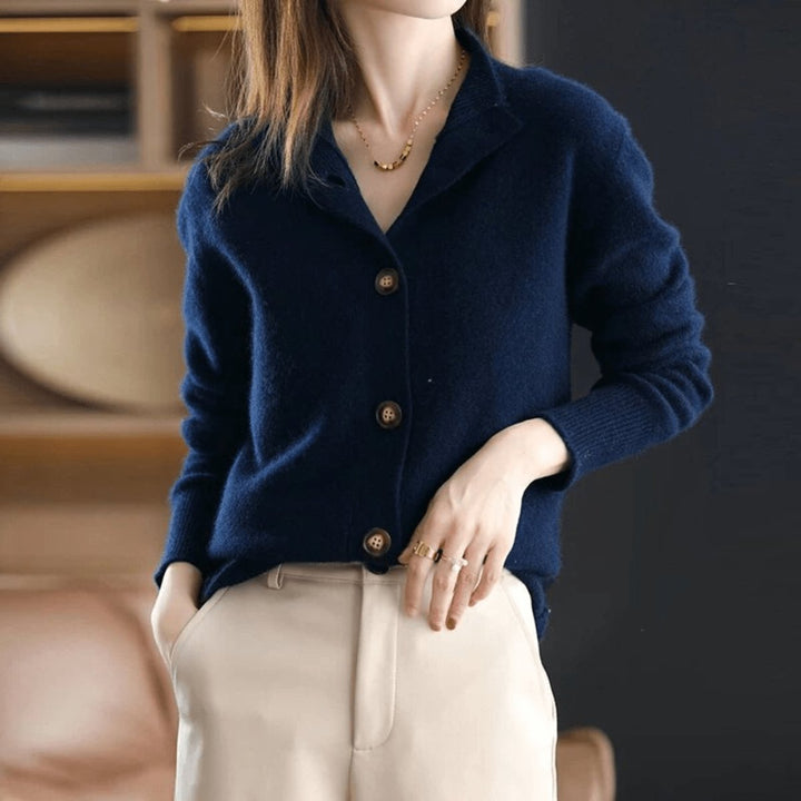 Women's Cashmere Blend Button-Front Knit Cardigan - Dark Blue