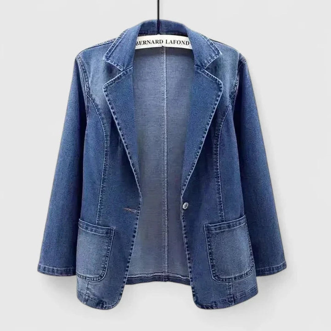 Women's Casual Denim Blazer Jacket Single-Button Open Front