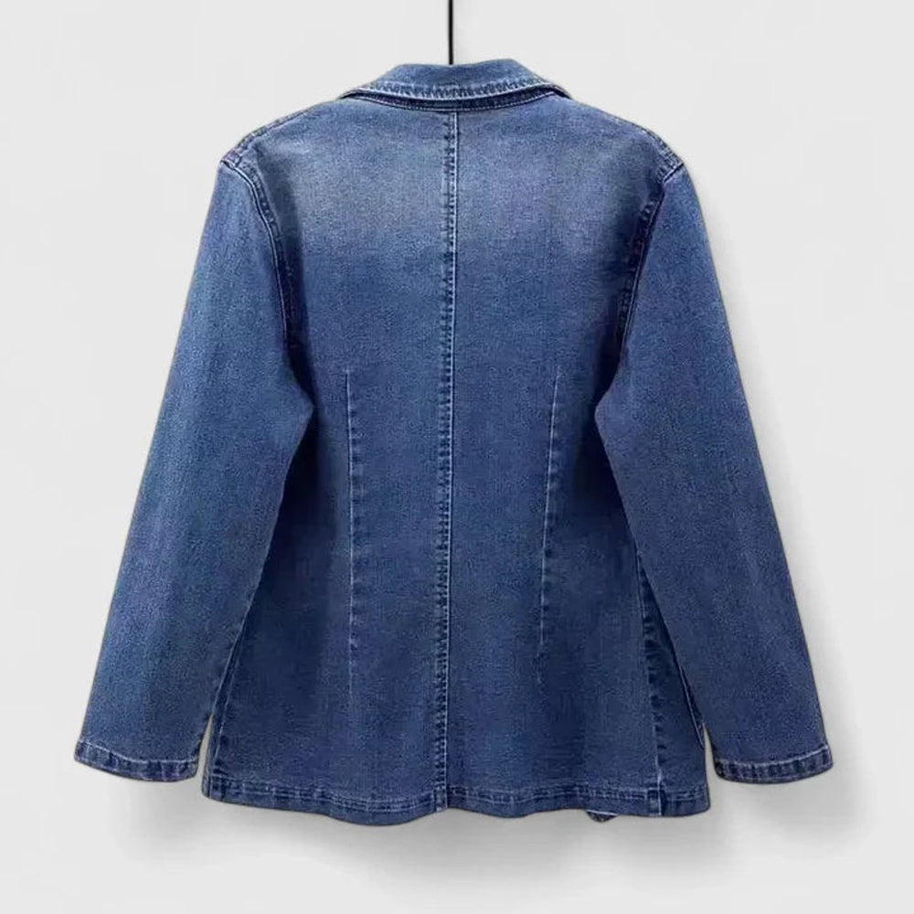 Women's Casual Denim Blazer Jacket Single-Button Open Front