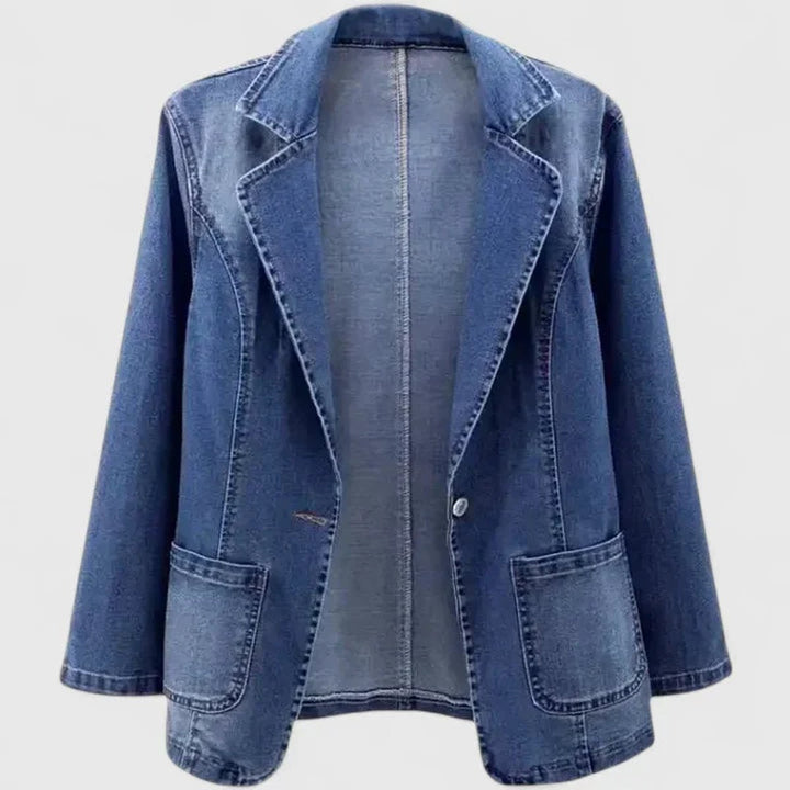 Women's Casual Denim Blazer Jacket Single-Button Open Front - Denim Blue